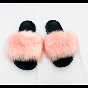 Peach Fur Slides